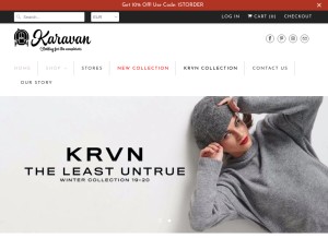 How karavanclothing.com looks like on a tablet such as an iPad.