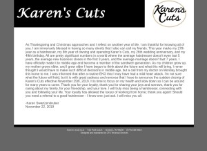 How karenscuts.biz looks like on a tablet such as an iPad.