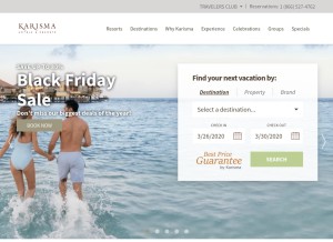 How karismahotels.com looks like on a tablet such as an iPad.