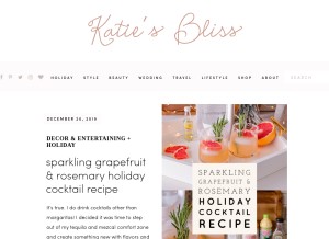 How katiesbliss.com looks like on a tablet such as an iPad.