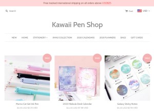 How kawaiipenshop.com looks like on a tablet such as an iPad.