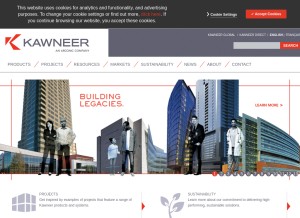 How kawneer.com looks like on a tablet such as an iPad.