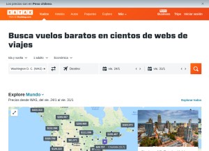 How kayak.cl looks like on a tablet such as an iPad.