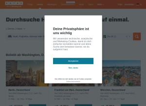 How kayak.de looks like on a tablet such as an iPad.
