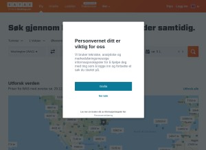 How kayak.no looks like on a tablet such as an iPad.
