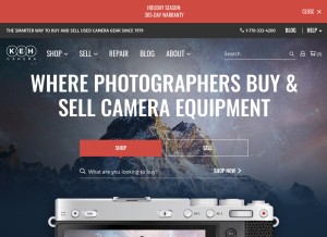 How keh.com looks like on a tablet such as an iPad.