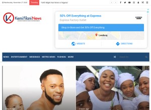 How kemifilani.ng looks like on a tablet such as an iPad.