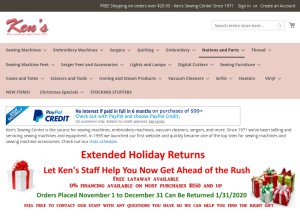 How kenssewingcenter.com looks like on a tablet such as an iPad.