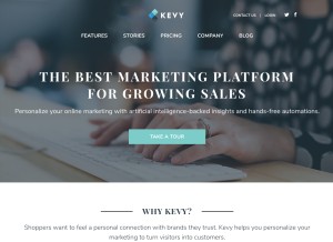 How kevy.co looks like on a tablet such as an iPad.