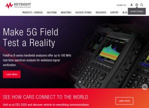 How keysight.com looks like on a tablet such as an iPad.