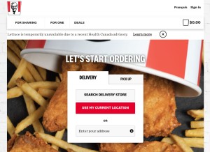 How kfc.ca looks like on a tablet such as an iPad.