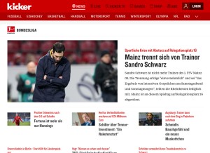 How kicker.de looks like on a tablet such as an iPad.