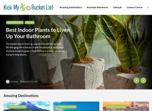 How kickmybucketlist.com looks like on a tablet such as an iPad.