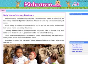 How kidname.name looks like on a tablet such as an iPad.