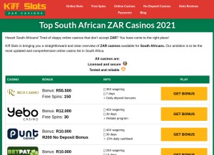 How kiffslots.co.za looks like on a tablet such as an iPad.