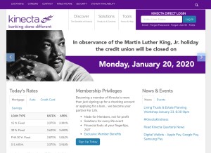 How kinecta.org looks like on a tablet such as an iPad.