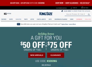 How kingsize.com looks like on a tablet such as an iPad.