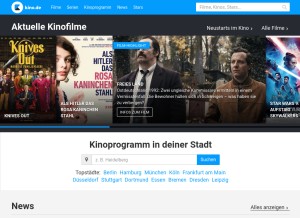How kino.de looks like on a tablet such as an iPad.