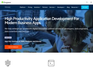 How kinvey.com looks like on a tablet such as an iPad.