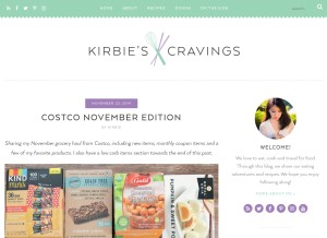 How kirbiecravings.com looks like on a tablet such as an iPad.