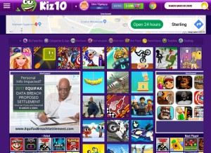 How kiz10.com looks like on a tablet such as an iPad.