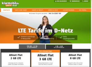 How klarmobil.de looks like on a tablet such as an iPad.