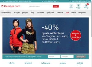 How kleertjes.com looks like on a tablet such as an iPad.