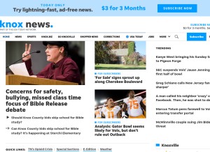 How knoxnews.com looks like on a tablet such as an iPad.