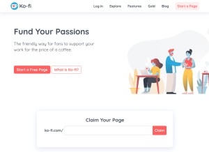 How ko-fi.com looks like on a tablet such as an iPad.