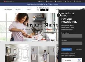 How kohler.com looks like on a tablet such as an iPad.