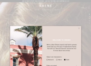 How krewe.com looks like on a tablet such as an iPad.