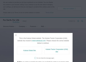 How kubota.com looks like on a tablet such as an iPad.