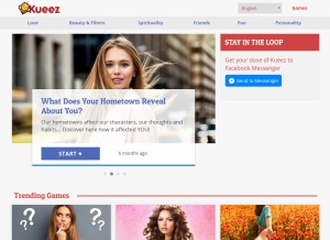 How kueez.com looks like on a tablet such as an iPad.
