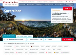 How kurzurlaub.de looks like on a tablet such as an iPad.