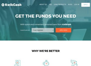 How kwikcashonline.com looks like on a tablet such as an iPad.