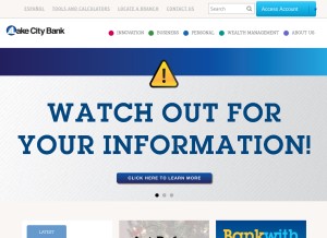 How lakecitybank.com looks like on a tablet such as an iPad.