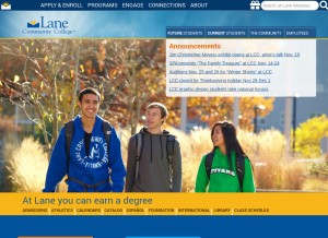 How lanecc.edu looks like on a tablet such as an iPad.