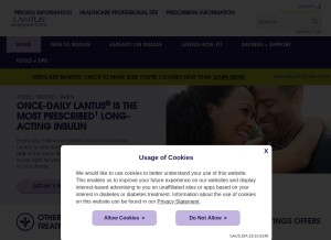 How lantus.com looks like on a tablet such as an iPad.