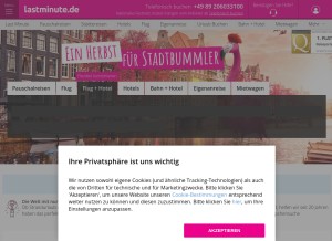 How lastminute.de looks like on a tablet such as an iPad.