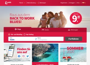 How laudamotion.com looks like on a tablet such as an iPad.