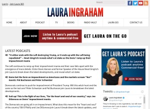 How lauraingraham.com looks like on a tablet such as an iPad.