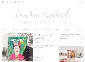 How laurenconrad.com looks like on a tablet such as an iPad.