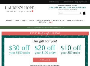 How laurenshope.com looks like on a tablet such as an iPad.