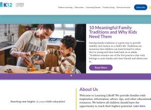 How learningliftoff.com looks like on a tablet such as an iPad.