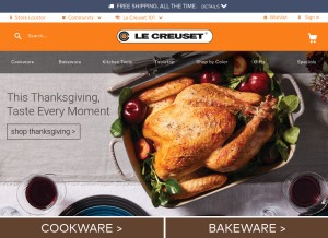 How lecreuset.com looks like on a tablet such as an iPad.