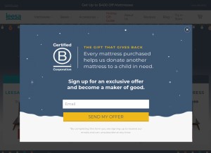 How leesa.com looks like on a tablet such as an iPad.