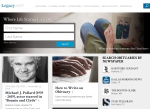 How legacy.com looks like on a tablet such as an iPad.