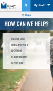 How legacyhealth.org looks like on a mobile device such as an iPhone.