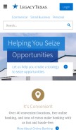 How legacytexas.com looks like on a mobile device such as an iPhone.