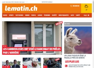 How lematin.ch looks like on a tablet such as an iPad.